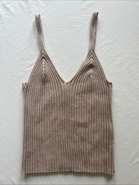 H&M Ribbed V-Neck Cami Tank - Taupe Beige